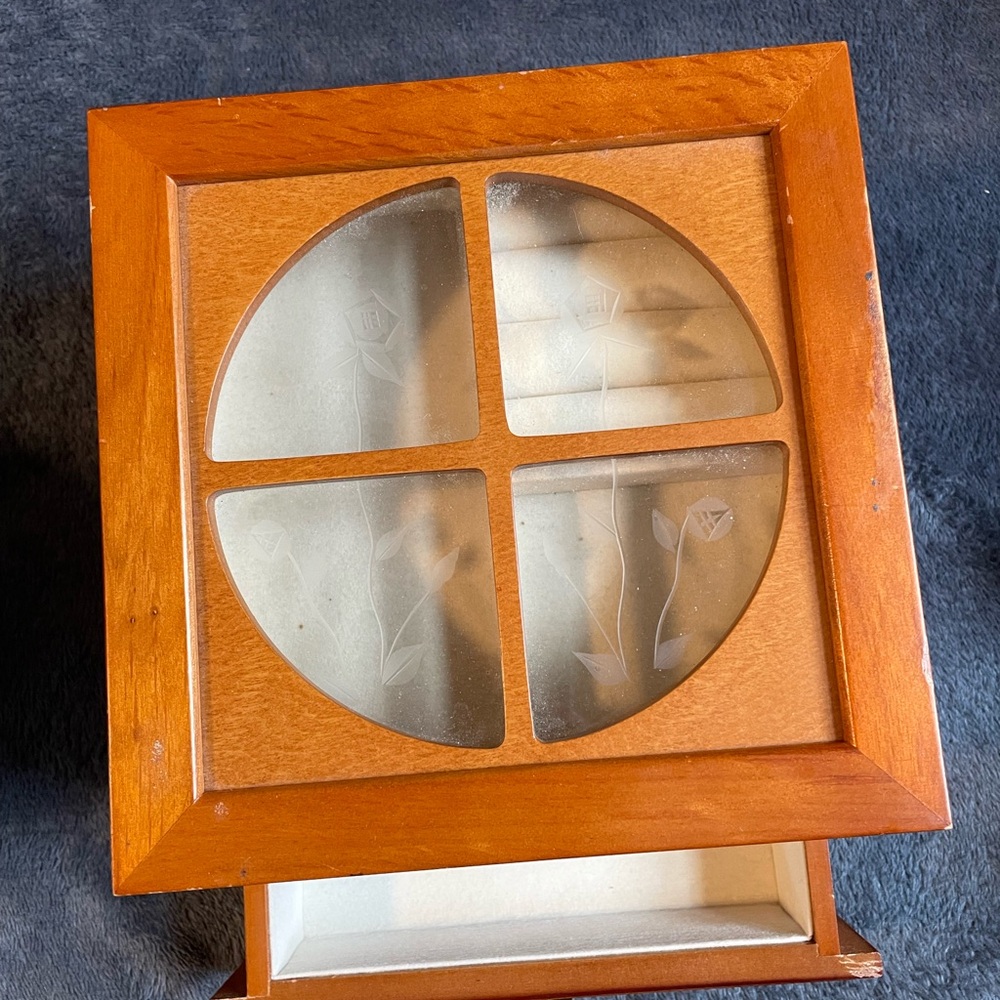 Wooden Jewelry Box with Glass Panel